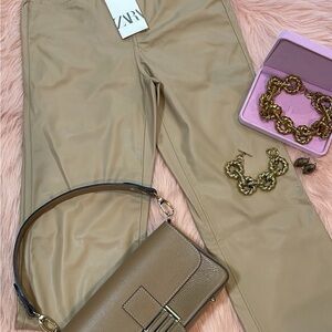 Zara Tan Straight Leg Trousers